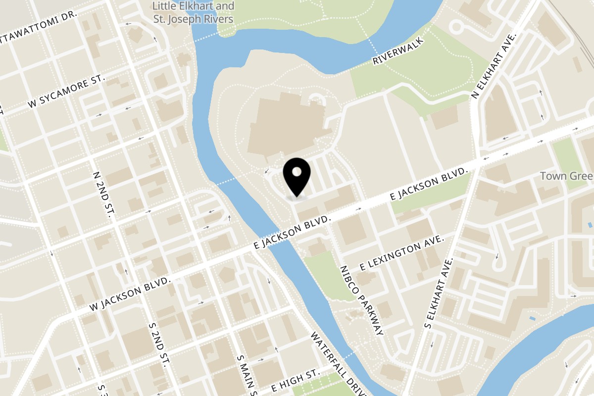 Map showing the location of Bird in the Hand on 210 E Jackson Blvd in Elkhart